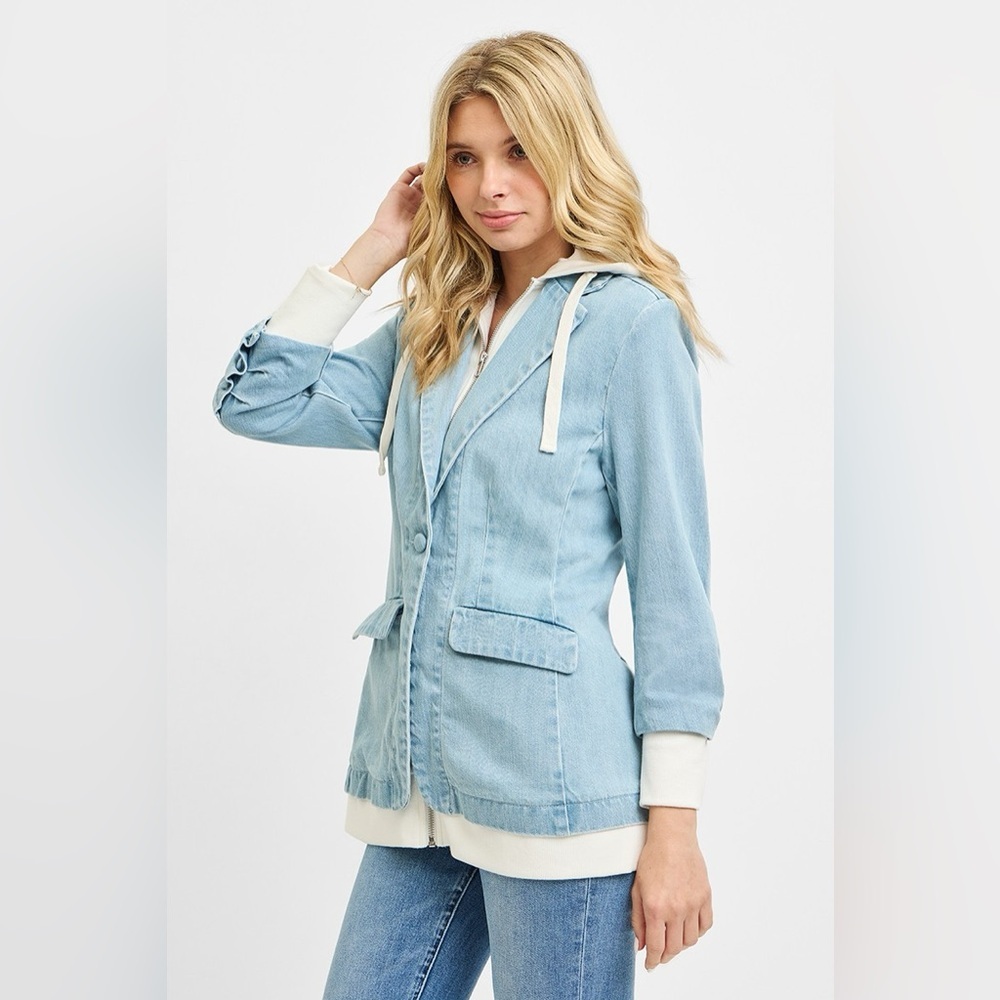 RISEN One Button Blazer with Hoodie Jacket - Picture 6 of 7